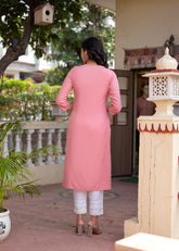 Onion Pink Embroidered Viscose Kurta with Sequins & Cotton Lace-P1289ONIONPINK_ON